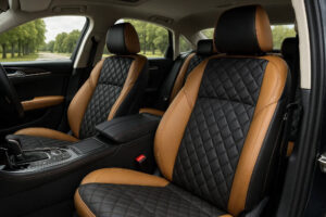Premium luxury car seat covers installed in a high-end vehicle interior
