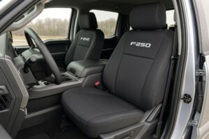 Durable, custom-fit seat covers for Ford F250 Super Duty providing protection and style.