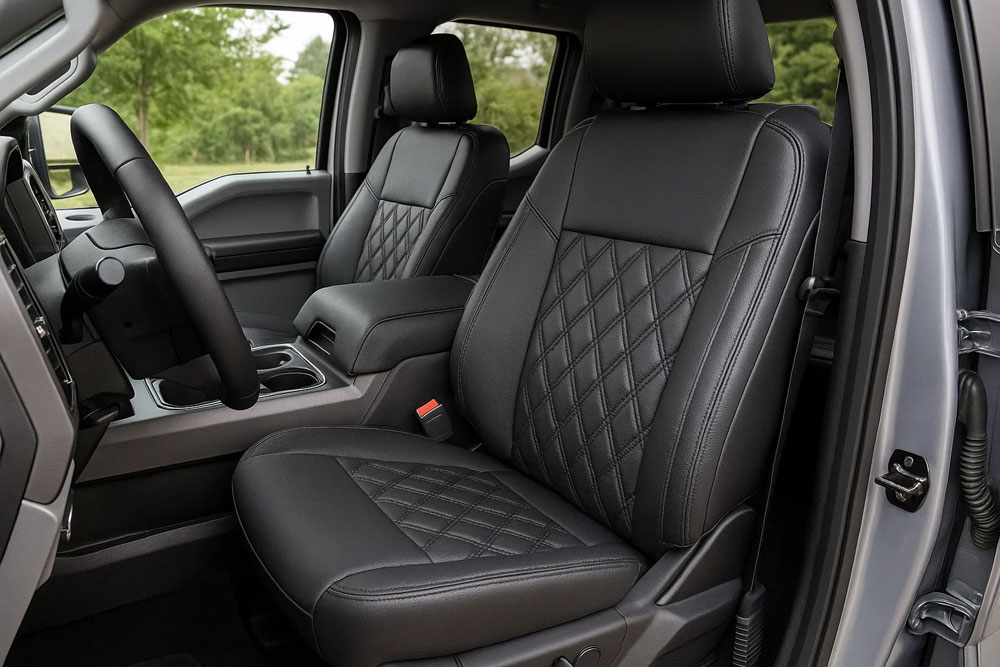 Durable, custom-fit seat covers for Ford F250 Super Duty providing protection and style.