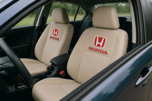Honda CRV interior with stylish, protective custom seat covers that keep seats looking brand new.