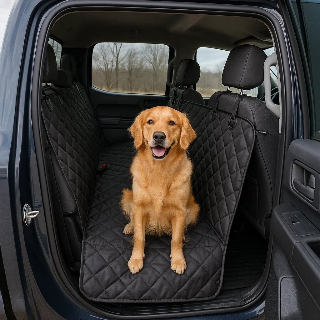 Canine seat covers for trucks protecting seats from dog fur and dirt