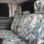 Custom bench seat covers installed in a Toyota Pickup interior